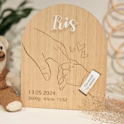 Porte bracelet de naissance personnalisé - plaque en bois gravé pour bracelet d'hôpital