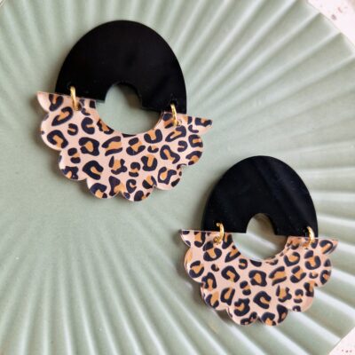 Boucles d'oreilles - Retro vibes noir et leopard