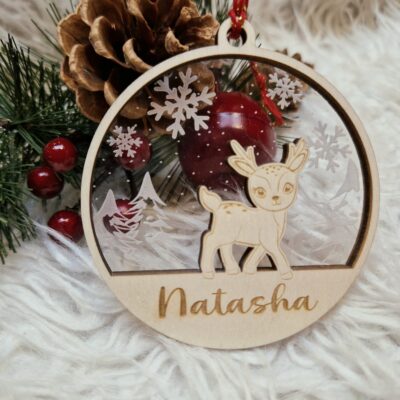Décoration de Noël - Biche et paysage d'hiver